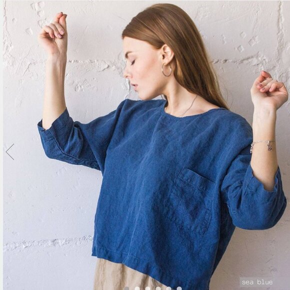 Len. ok 100% linen top Khaki olive green oversized - Picture 8 of 8